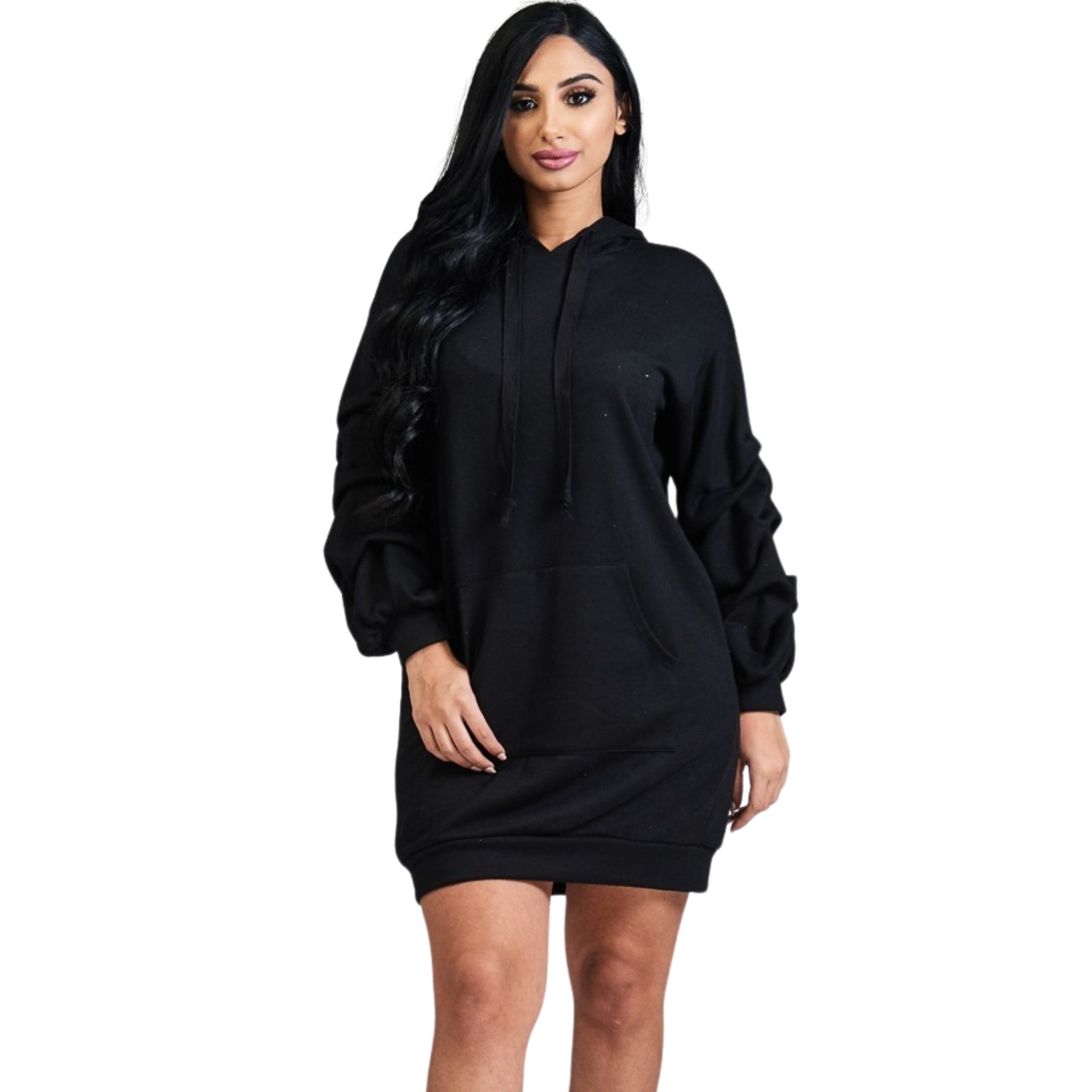 Bubble Sleeve Hoodie Sweatshirt Dress | Casual French Terry Streetwear Style Spike STYLE SPIKE Bubble Sleeve Hoodie Sweatshirt Dress | Casual French Terry Streetwear Style Spike STYLE SPIKE