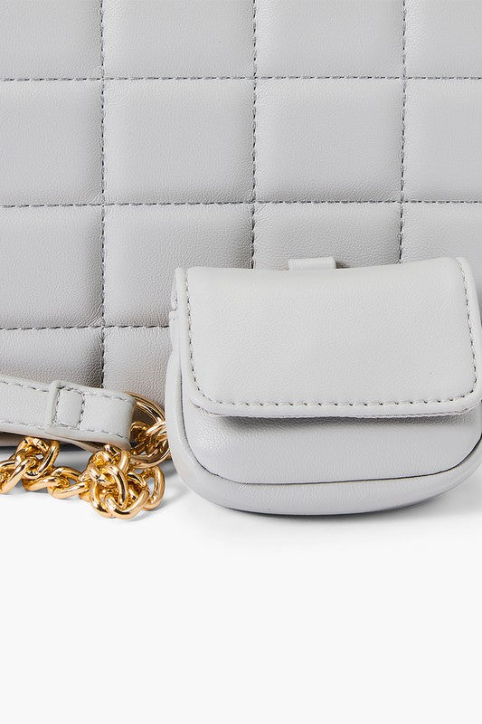 Gray Quilted Crossbody