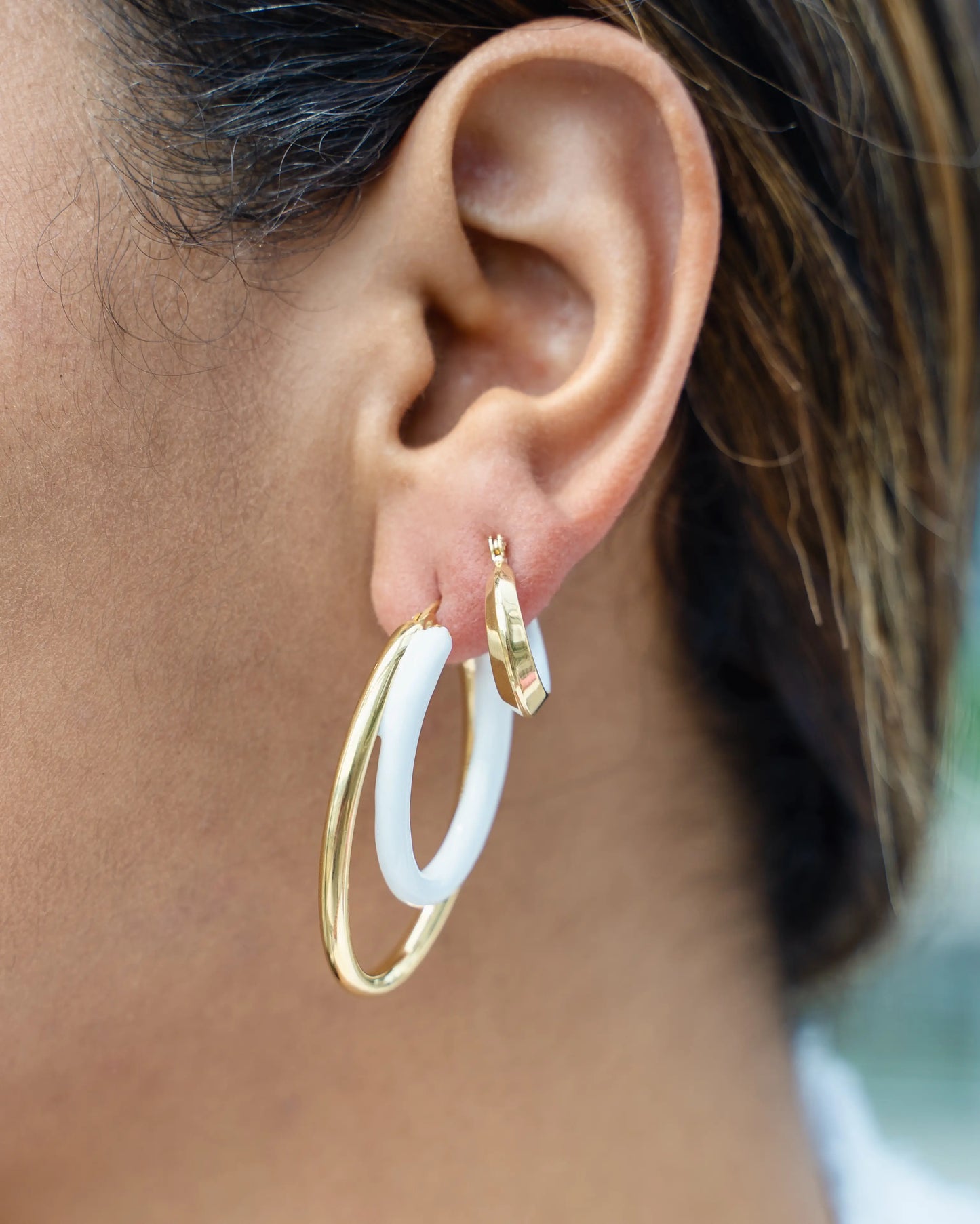 Statement White Enamel Double Oval Hoop