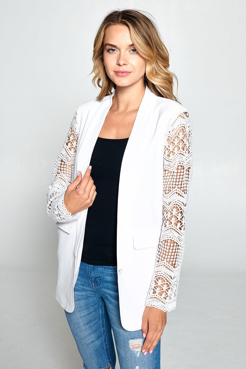 White Blazer With Lace Sleeves